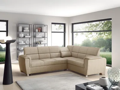 Produktbild von Ecksofa Schlafsofa Sofa SALVADOR Stoff Texas Beige Kurze Schenkel Rechts