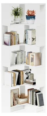 Produktbild von 6 Etagen Eck Bücherregal aus Holz, 175 cm großes modernes Eckregal für Wohnzimmer, S-förmiges Bücherregal für Arbeitszimmer und Schlafzimmer