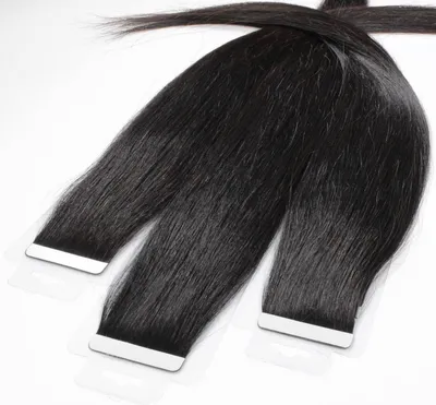 Produktbild von hair2heart Tape Extensions Echthaar Glatt - 10 Tapes 2.5g 50cm Naturschwarz