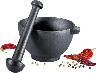 Image de Ensemble pilon et mortier en fonte - pour épices et graines - 1 pièce - noir - fonte