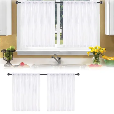 Vitrage 2er-Set, weiß, 76x60 cm, Polyester, halbtransparent