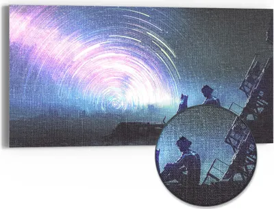Produktbild von DEQORI Hybrid Leinwand Bild 60x30 cm 'Sternenkomplizen' Wandbild Glas flach modern