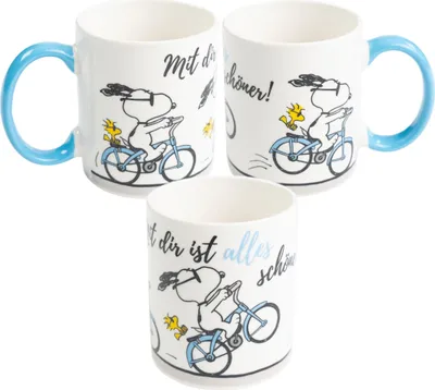 Produktbild von The Peanuts Snoopy Tasse - Mit dir ist alles schöner! Kaffeetasse Becher Kaffeebecher aus Keramik Weiß Blau 320 ml