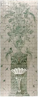 Image de Casa Padrino Luxus Barock Wandbrunnen mit Fliesen Wandgemälde Weiß / Grün - Fait main & peint à la main - Qualité de luxe - Barock Hotel Garten Deko Accessoires