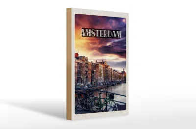 Produktbild von Holzschild Reise 20x30cm Amsterdam Sonnenuntergang