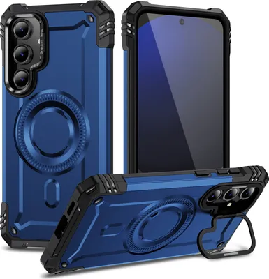Image de Etui magnétique pour Samsung Galaxy S24 FE, étui de protection militaire robuste avec support d'anneau pour appareil photo Bleu