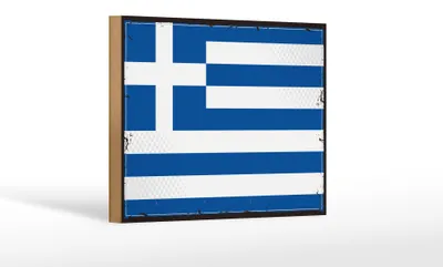 Produktbild von Holzschild Flagge Griechenlands 18x12 cm Retro Flag Greece Dekoration