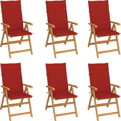 Produktbild von Maison Exclusive - Gartenstühle 6 Stk. mit Roten Kissen Massivholz Teak