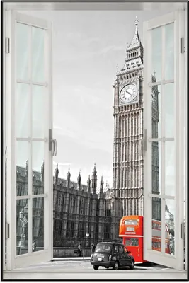 Produktbild von Wallario Wandbild mit Fenster-Illusion: London Red Bus, Größe: 61 x 91,5 cm, Poster mit schwarzem Aluminiumrahmen