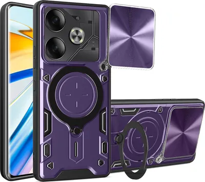Produktbild von Handyhülle für Tecno Pova 6 4G Dual-Layer Stoßfest Rüstung Hülle mit Dia Kameraschutz und Kreisförmig Ring Ständer Lila