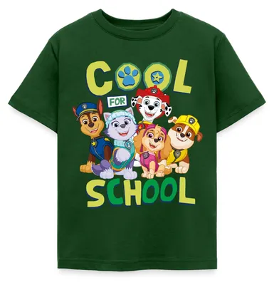Produktbild von Spreadshirt Paw Patrol Hauptcharaktere Cool For School Kinder T-Shirt, 122/128 (7-8 Jahre), Forstgrün