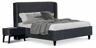 Immagine prodotto di Set per camera da letto: letto, 2 comodini, colore nero, design moderno, confortevole, in legno