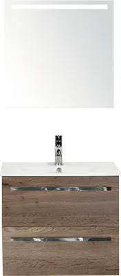 Produktbild von Sanox Badmöbel-Set Seville BxHxT 61 x 170 x 46 cm Frontfarbe tabacco mit Waschtisch Keramik weiß, Waschtischunterschrank