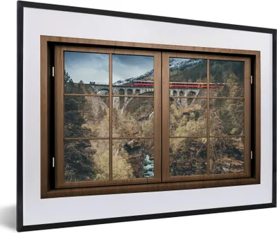 Produktbild von MuchoWow® MuchoWow® Gerahmtes Poster Aussicht - Zug - Berg 60x40 cm - Poster mit zchwarzem Bilderrahmen - Schlafzimmer - Plakat in Rahmen - Drucken