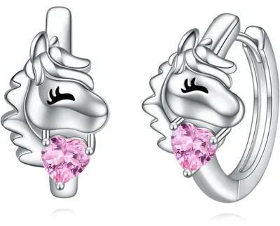Image de Boucles d'oreilles créoles en argent sterling 925, avec motif animal et zirconium rose, pour femmes, filles et enfants