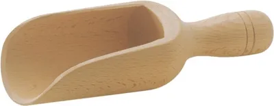 A wooden scoop on a white background.