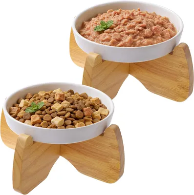 Image de Gamelle pour chatons, 16 cm, lot de 2, en céramique avec support