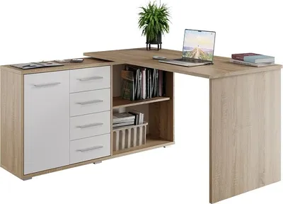 Obrázek produktu pro Rohový psací stůl NEJBY GIANNI, levý, dub sonoma/bílá