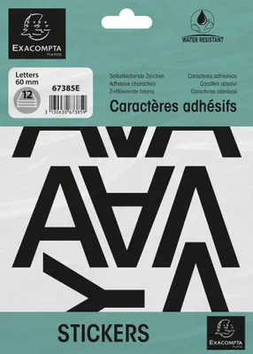 Image de Exacompta 10x Pochette de lettres adhésives noires A-Z 60 mm Noir 67385E
