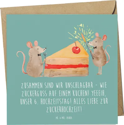 Produktbild von Mr. & Mrs. Panda Grußkarte 6. Hochzeitstag Zuckerhochzeit - Meeresbrise - Geschenk, Glückwünsche, Heirat, doppelkarte, anlasskarte, Klappkarte, faltkarte, Spruch, Liebe