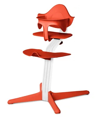 Produktbild von Mitwachsender Hochstuhl von NOMI – Gestell aus weiß lackierter Eiche und Stuhl in Burnt Orange, MINI-Halterung in Burnt Orange