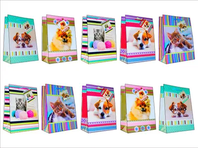 Produktbild von Tiere Geschenktaschen 10er Set Geschenktüten Geburtstag Hund Katze Medium 23x18x10 cm