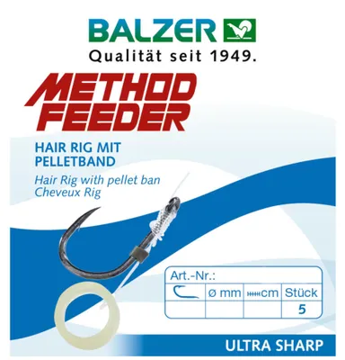 Produktbild von Balzer Method Feeder Rig mit Pelletring - 5 gebundene Feederhaken, Durchmesser:0.25mm, Größe:Gr. 8