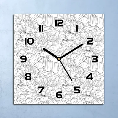 Produktbild von Wanduhr Echt-Glas-Küchenuhr Skizzierte Blumen Quarz Lautlos 30x30 Deko Bilder
