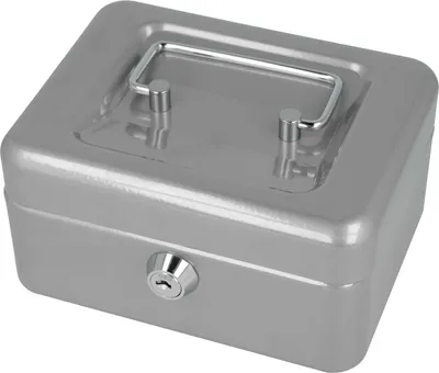 Produktbild von Geldkassette abschließbar (kompakt, 15 cm) Silber, 2 Schlüssel, Hartgeldeinsatz