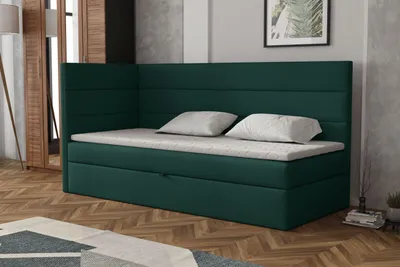 Produktbild von MR GROUP Boxspringbett LUGO 80x200cm links grün Einzelbett Bett mit Stauraum Kinderbett Jugendbett Samtstoff, Polsterbett mit Matratze und Topper H3