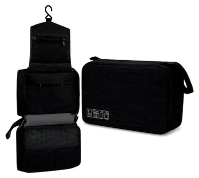 Produktbild von Hängende Kulturbeutel für Herren und Damen, Reise-Kulturtasche mit mehreren Fächern, Toilettenartikel Tasche in Schwarz