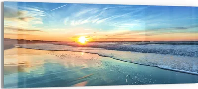 Produktbild von DEQORI Glasbild Echtglas 150x60 cm 'Goldenes Küstenmeer' Wandbild Bild modern Deko
