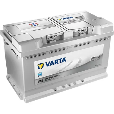 A VARTA Silver Dynamic F18 car battery is shown against a white background.