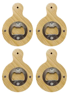 Flaschenöffner-Set 4er-Pack aus Edelstahl und Bambus