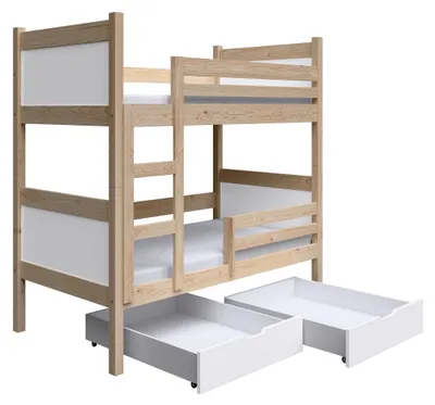 Produktbild von Masseno Etagenbett MIA 80x180 cm mit Schublade, Rausfallschutz, Kinderbett mit Leiter für Mädchen und Jungs, Stockbett, Kieferfarben
