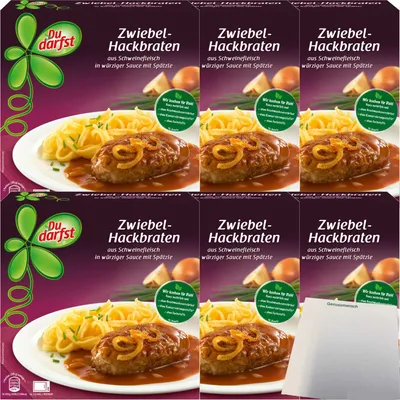 Produktbild von Du darfst Menü Zwiebelhackbraten 6er Pack (6x375g Packung) + usy Block
