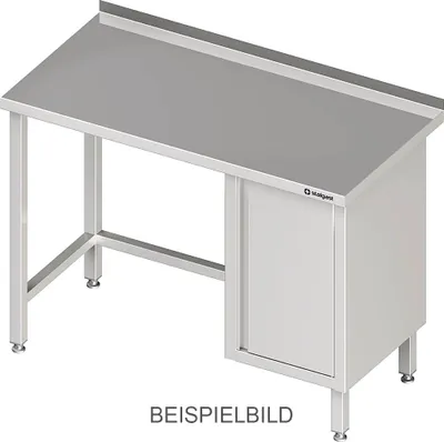 Obrázek produktu pro Pracovní stůl bez spodní police, 900x600x850 mm, se skříňkou s výklopnými dveřmi vlevo, bez podstavce, svařovaný