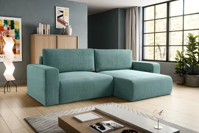 Produktbild von GOYA OPERA 245x140 – universelle Seite, Cord Ecksofa, Schlafsofa mit Bettkasten, Skandinavisch/Boho Design, Universell, POSO 125 - Türkis