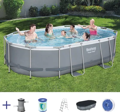 Produktbild von BESTWAY Power Steel Frame Pool Swimmingpool mit Pumpe Leiter Cover 488x305x107cm
