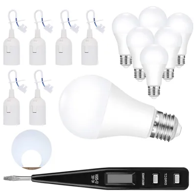 E27 Lampenfassung Set 6x mit LED-Lampen 6500K, 250V, 60W