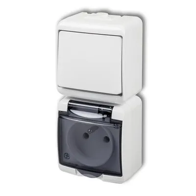 Obrázok produktu pre Zásuvka s vypínačom č. 1, IP54, biela, vertikálna, Karlik