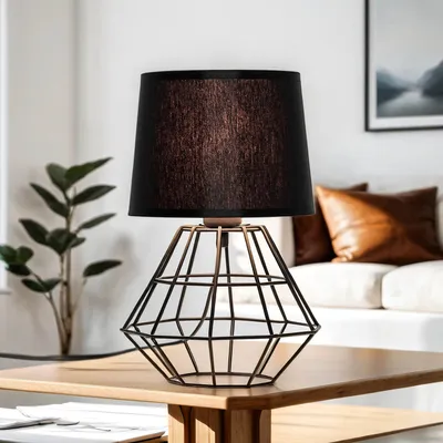 Produktbild von Tischleuchte Schwarz H: 34 cm klein E27 Stoff Metall Modern Tischlampe Nachttischlampe