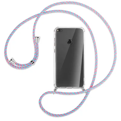 Produktbild von Handykette Backcover-Schutzhülle mit Band (Metall silberfarben) für Huawei P8 Lite / P9 Lite 2017 - pink/mint