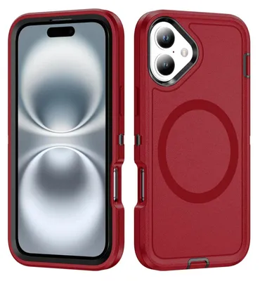 Produktbild von Mobigear Rugged Mag iPhone 16 Plus MagSafe Schutzhülle, Hartschalenhülle, Rückseite, stoßfest - Rot