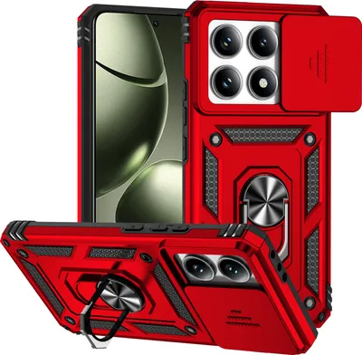 Obrázek produktu pro Pouzdro pro Xiaomi 14T dvouvrstvé pouzdro s posuvným krytem kamery a prstencovým stojánkem Červený