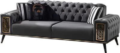 Produktbild von Chesterfield Schwarz-Goldener Dreisitzer Wohnzimmer Luxus 3-Sitzer Möbel
