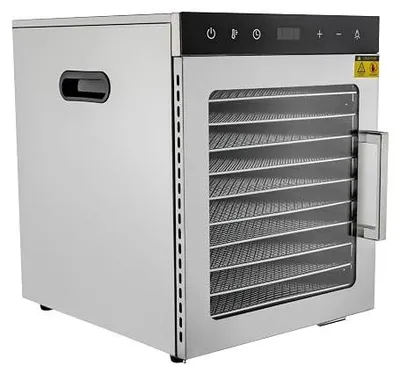 Produktbild von Edelstahl Dörrautomat, 800W Dörrgerät mit Temperaturregelung (30-90?) und 0.5-24h Stunden-Timer, 10 Edelstahlschalen zum Trocknen von Fleisch, Gemüse und Obst