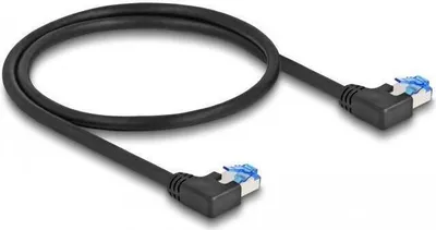 Productafbeelding van Delock - Patchkabel - RJ-45 (M) haaks naar RJ-45 (M) haaks - 50 cm - 6 mm - S/FTP - CAT 6a - afgeschermd, halogenvrij - zwart