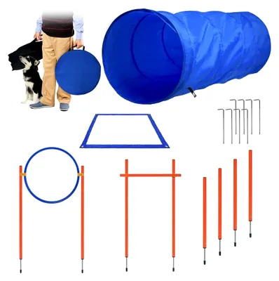 Produktbild von Agility-Ausrüstungsset für Hunde - Trainingszubehör mit Hürde, Sprungring, Tunnel, Slalomstangen, Ruhebox und Tragetasche