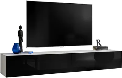 Obrázek produktu pro Extreme Furniture T34-200 TV Skříňky | Dvě Nástěnné Skříňky S Výklopnými Dvířky O Šířce 200 Cm | Bílý Korpus A Černá Čela